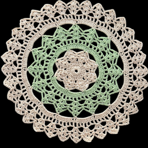 Crochet Doily with Green and Cream Pattern